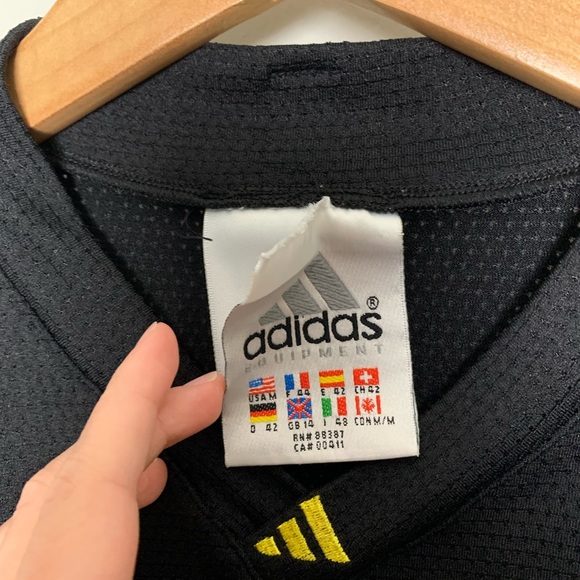 Vintage 90s Adidas Equipment Black V-neck Made in USA Jersey Shirt SZ M - Picture 6 of 9